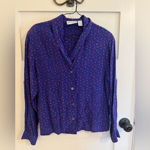 Liz Claiborne Blue and Pink Button Down Shirt, 100% Silk